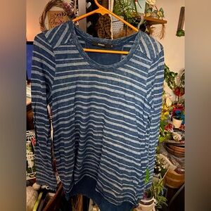 Amadi Anthropologie Denim Blue Striped Cutout Sleeves Top